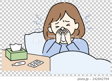 鼻水や鼻詰まりにティッシュを当てる女性 142842704