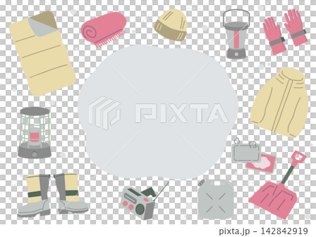 Winter disaster preparedness goods and snow copy space frame Winter disaster preparedness goods and snow copy space frame 142842919