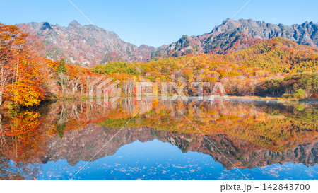 鏡池と戸隠山（秋） 142843700