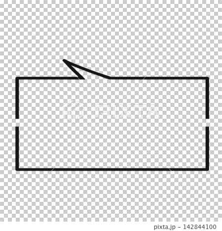 A simple rectangular speech bubble frame with a cut-out line (facing upwards and to the left). A simple rectangular speech bubble frame with a cut-out line (facing upwards and to the left). 142844100
