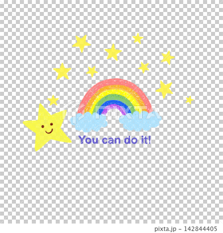 クレヨンで描いた笑顔の星と虹(You can do it) 142844405