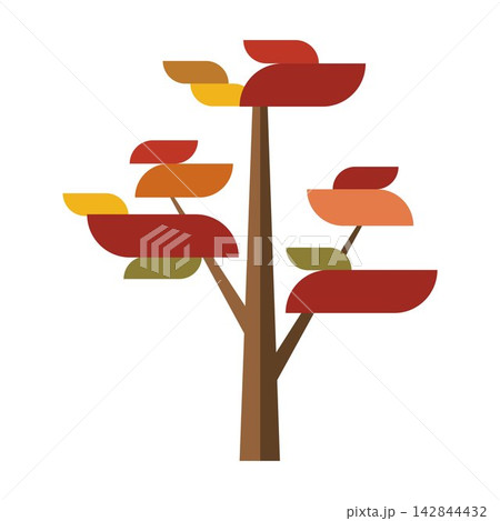 Tiered Geometric Tree Illustration with Terracotta Leaves	 142844432