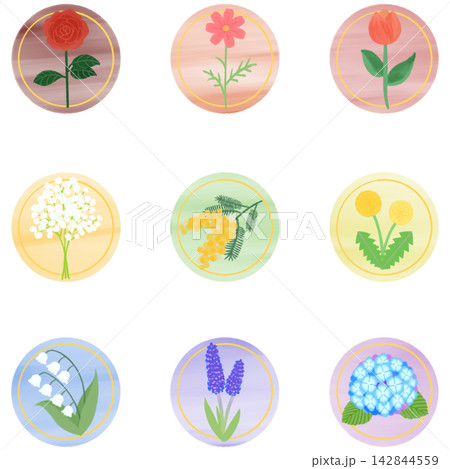 かわいいお花のアイコンセット かわいいお花のアイコンセット 142844559