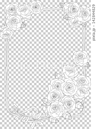 背景素材:花框、玫瑰花束、線條畫 背景素材:花框、玫瑰花束、線條畫 142844829