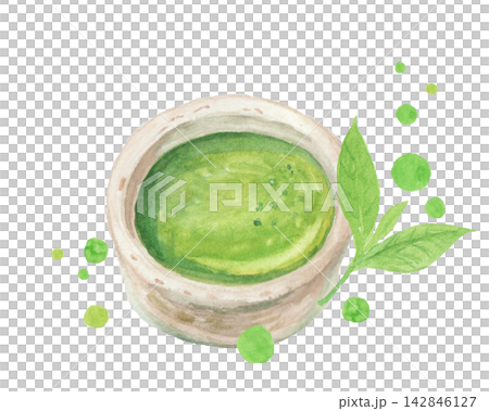 用水彩繪製的抹茶圖案。 142846127
