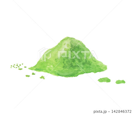 水彩絵の具で描いた抹茶の粉末イメージ 水彩絵の具で描いた抹茶の粉末イメージ 142846372