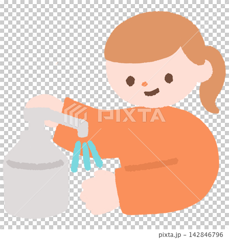 Illustration of a girl disinfecting Illustration of a girl disinfecting 142846796