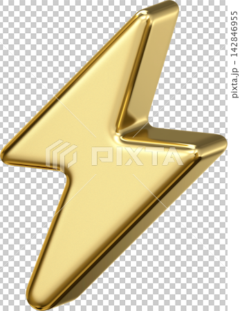 Gold metallic lightning bolt icon for high voltage electricity and power energy Gold metallic lightning bolt icon for high voltage electricity and power energy 142846955