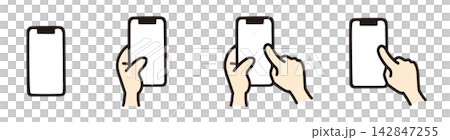 A set of simple illustrations of hands operating a smartphone. A set of simple illustrations of hands operating a smartphone. 142847255