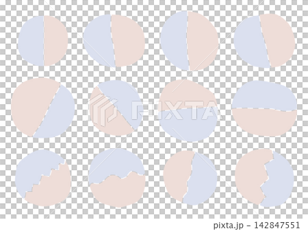 半分に分割された手描きのゆるい円のシェイプセット(青・茶色) 半分に分割された手描きのゆるい円のシェイプセット(青・茶色) 142847551