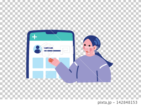 Illustration of a woman operating a smartphone Illustration of a woman operating a smartphone 142848153