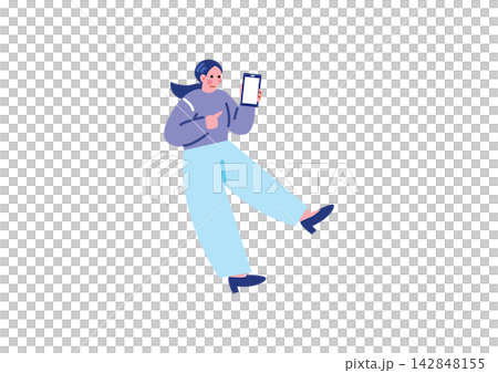 Illustration of a woman operating a smartphone Illustration of a woman operating a smartphone 142848155