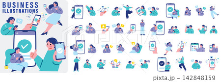 スマホを操作する人々のイラストセット 142848159