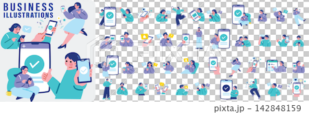 スマホを操作する人々のイラストセット 142848159