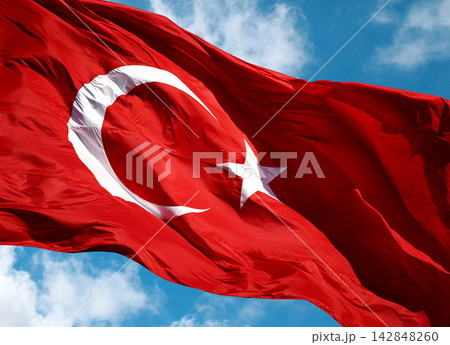 Close-Up Turkish Flag with cloudy blue sky 142848260