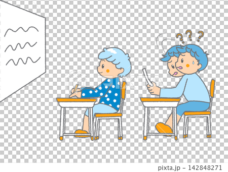 An illustration of a child who is anxious because they don't understand the lesson. An illustration of a child who is anxious because they don't understand the lesson. 142848271