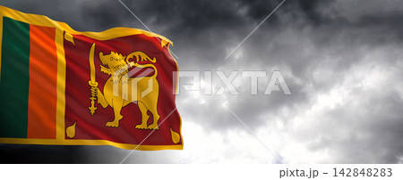Sri Lanka Flag Waving Against Dark Cloudy Sky 142848283