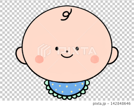 An illustration of a smiling baby wearing a bib. An illustration of a smiling baby wearing a bib. 142848646