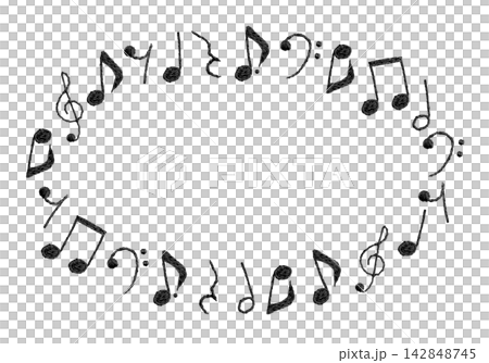 [Horizontal frame of musical notes] Hand-embroidered illustration material 142848745