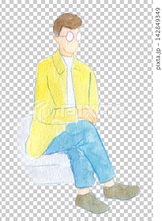 Watercolor illustration, hand-drawn illustration, seated man Watercolor illustration, hand-drawn illustration, seated man 142849349