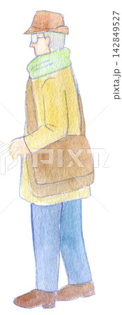 水彩イラスト　手描きイラスト　男性　シニア 142849527