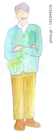 水彩イラスト　手描きイラスト　男性　シニア 142849528