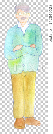 水彩イラスト　手描きイラスト　男性　シニア 142849528