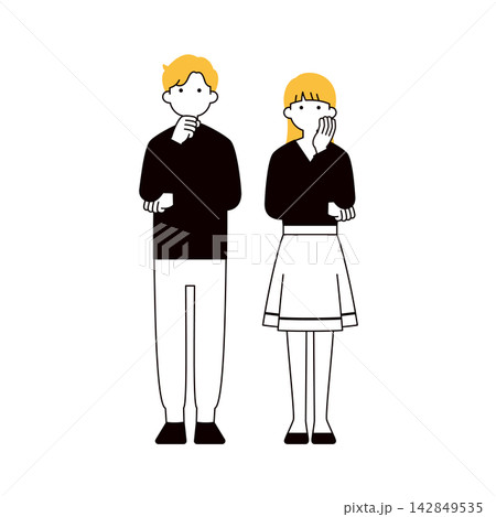 考える・困る・悩むポーズの若い男女のシンプルな全身ベクターイラスト素材セット_シルエット 考える・困る・悩むポーズの若い男女のシンプルな全身ベクターイラスト素材セット_シルエット 142849535