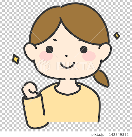 A hand-drawn vector illustration of a woman making a small fist pump; a simple female facial expression icon. A hand-drawn vector illustration of a woman making a small fist pump; a simple female facial expression icon. 142849852