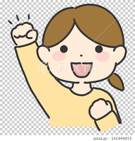 A hand-drawn vector illustration of a motivated woman with one hand raised; a simple female facial expression icon. A hand-drawn vector illustration of a motivated woman with one hand raised; a simple female facial expression icon. 142849853