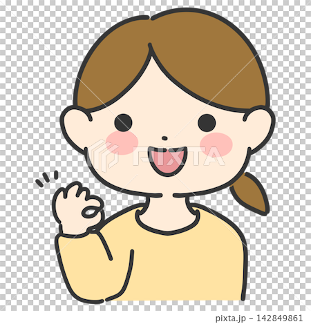手繪向量插圖,描繪了一位女性在臉旁做出「OK」手勢;一個簡單的女性面部表情圖示。 手繪向量插圖,描繪了一位女性在臉旁做出「OK」手勢;一個簡單的女性面部表情圖示。 142849861