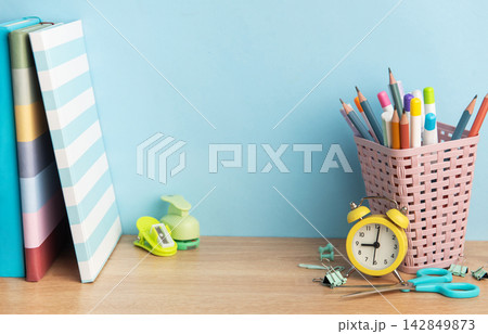 Back to school stationerystudy supplies on desk Back to school stationerystudy supplies on desk 142849873