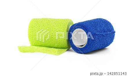 Two rolls of colorful cohesive elastic bandages for medical and athletic use Two rolls of colorful cohesive elastic bandages for medical and athletic use 142851143