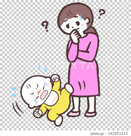 Illustration of a woman troubled by a crying baby 142851213