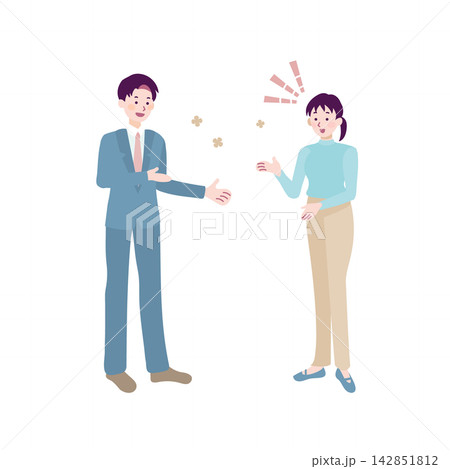 話が伝わり意思疎通できる男性ビジネスマンと女性の全身イラスト 話が伝わり意思疎通できる男性ビジネスマンと女性の全身イラスト 142851812