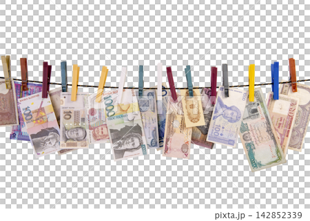 banknotes are hanging on a clothesline banknotes are hanging on a clothesline 142852339