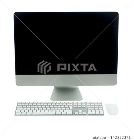 A modern all-in-one computer with a black screen A modern all-in-one computer with a black screen 142852371