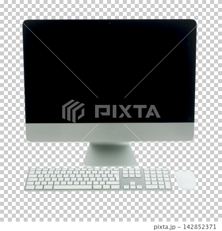 A modern all-in-one computer with a black screen A modern all-in-one computer with a black screen 142852371