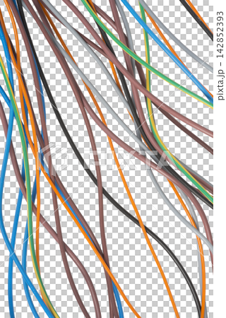 A close-up abstract image features a tangle of multicolored wires A close-up abstract image features a tangle of multicolored wires 142852393