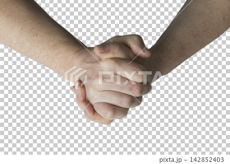 Two hands are interlocked with fingers crossed Two hands are interlocked with fingers crossed 142852403