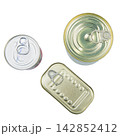 A hand holds a rectangular, gold-colored tin can 142852412