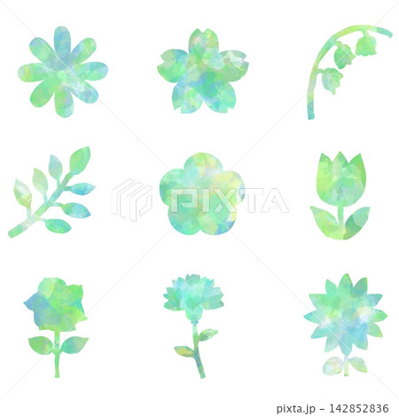 手描きの花と植物モチーフ9点セット 142852836