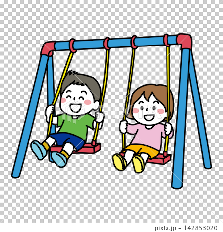An illustration of a boy and a girl playing on a swing. An illustration of a boy and a girl playing on a swing. 142853020