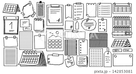 Hand drawn calendar doodles with sketched icons Hand drawn calendar doodles with sketched icons 142853081