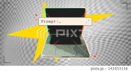AI technology collage with laptop and prompt bar AI technology collage with laptop and prompt bar 142853116