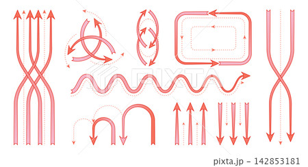 Red arrows of heat flow direction, hot air icons 142853181