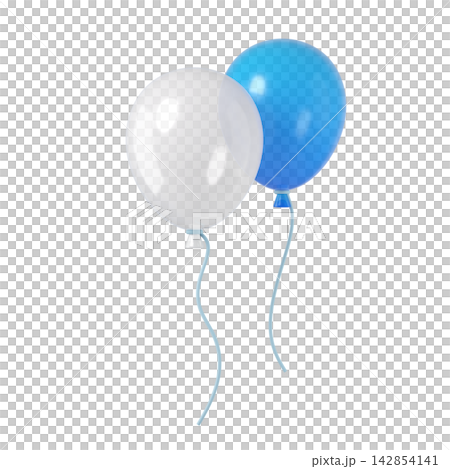 3d white and blue balloons with strings isolated on background. Festive decor for parties, events, and birthday. 3d white and blue balloons with strings isolated on background. Festive decor for parties, events, and birthday. 142854141
