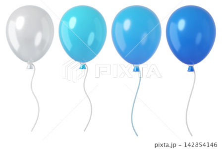 Set of glossy balloons in white and blue, tied with ribbons isolated on background. Ideal for party decor, celebrations, and happy birthday. Set of glossy balloons in white and blue, tied with ribbons isolated on background. Ideal for party decor, celebrations, and happy birthday. 142854146