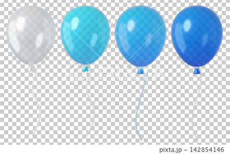 Set of glossy balloons in white and blue, tied with ribbons isolated on background. Ideal for party decor, celebrations, and happy birthday. Set of glossy balloons in white and blue, tied with ribbons isolated on background. Ideal for party decor, celebrations, and happy birthday. 142854146