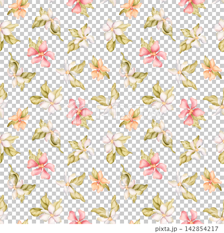 Cute Little Flower Seamless Pattern Jasmine Apple Blossom Blooming. Watercolor hand drawn floral illustration isolated on white background summer fresh design home textile cosmetic package crockery Cute Little Flower Seamless Pattern Jasmine Apple Blossom Blooming. Watercolor hand drawn floral illustration isolated on white background summer fresh design home textile cosmetic package crockery 142854217